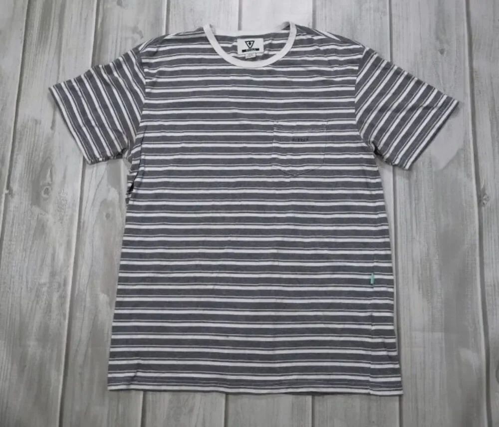 Vissla Shirt Men's Large White Striped Trio Beach Short Sleeve Pocket Tee Travel